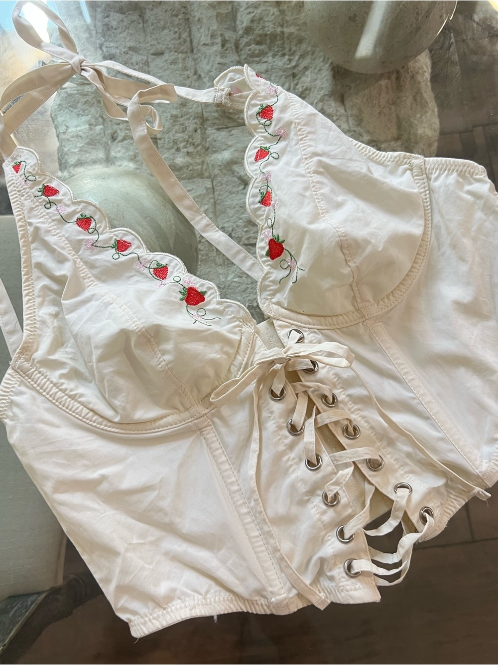 NWOT Out From Under Cowgirl Logic lace-up corset halter top - Picture 6 of 10